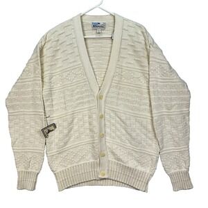 Vintage Aeropostale Cardigan Mens Medium Ivory Textured Grandpa 1990s USA NWT